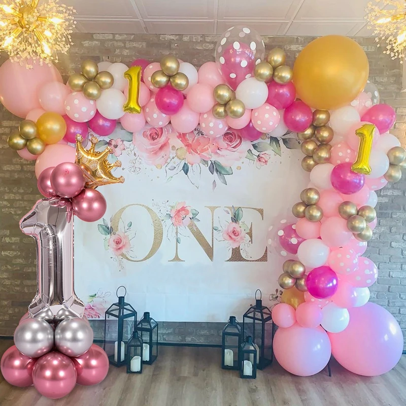 Rose Gold Number Balloons Happy 1st Birthday Party Decorations Kids Baby Shower Foil Helium Baloon 1 2 3 Year Birthday Globos