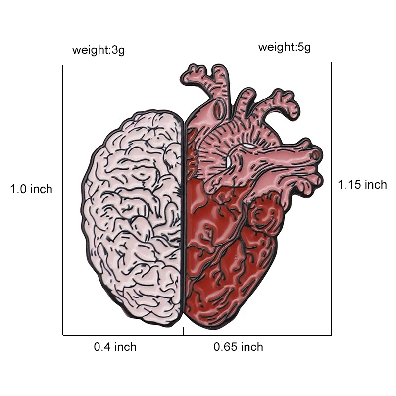 Heart and Brain Enamel Pins Badges Human Heart Lapel Pin Backpack Brooch Anatomy Art Jewelry Clothes Medical Anatomical Gift