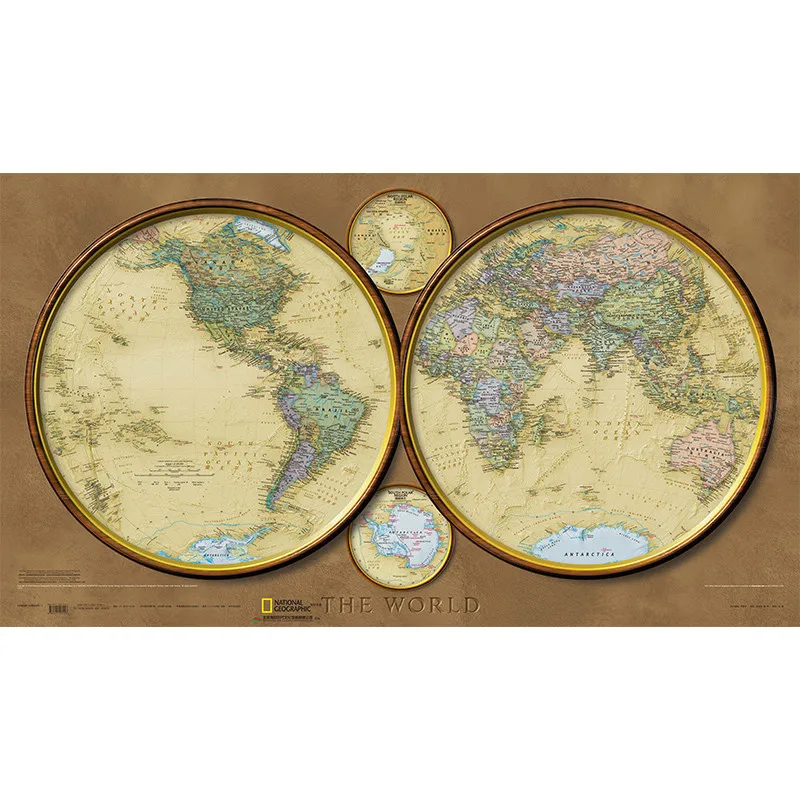 Retro o mapa da parede do mundo 625x110 0mm/24.6x43.3in hemisfério oriental & ocidental mural poster (papel dobrado) língua bilíngüe