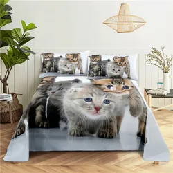 Cute Cat 0.9/1.2/1.5/1.8/2.0m Digital Printing Polyester Bed Flat Sheet With Pillowcase Print Bedding Set