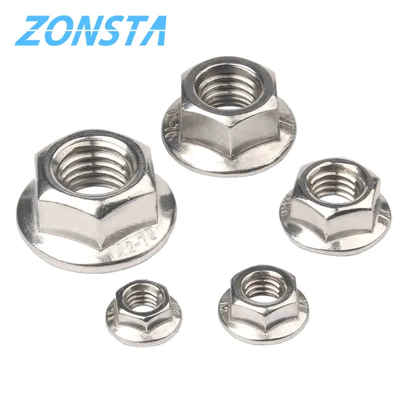 Hexagon Flange Nuts M3 M4 M5 M6 M8 M10 M12 M16 M20 304 Stainless Steel Pinking Automatic locking nut DIN6923 Serrated Spinlock