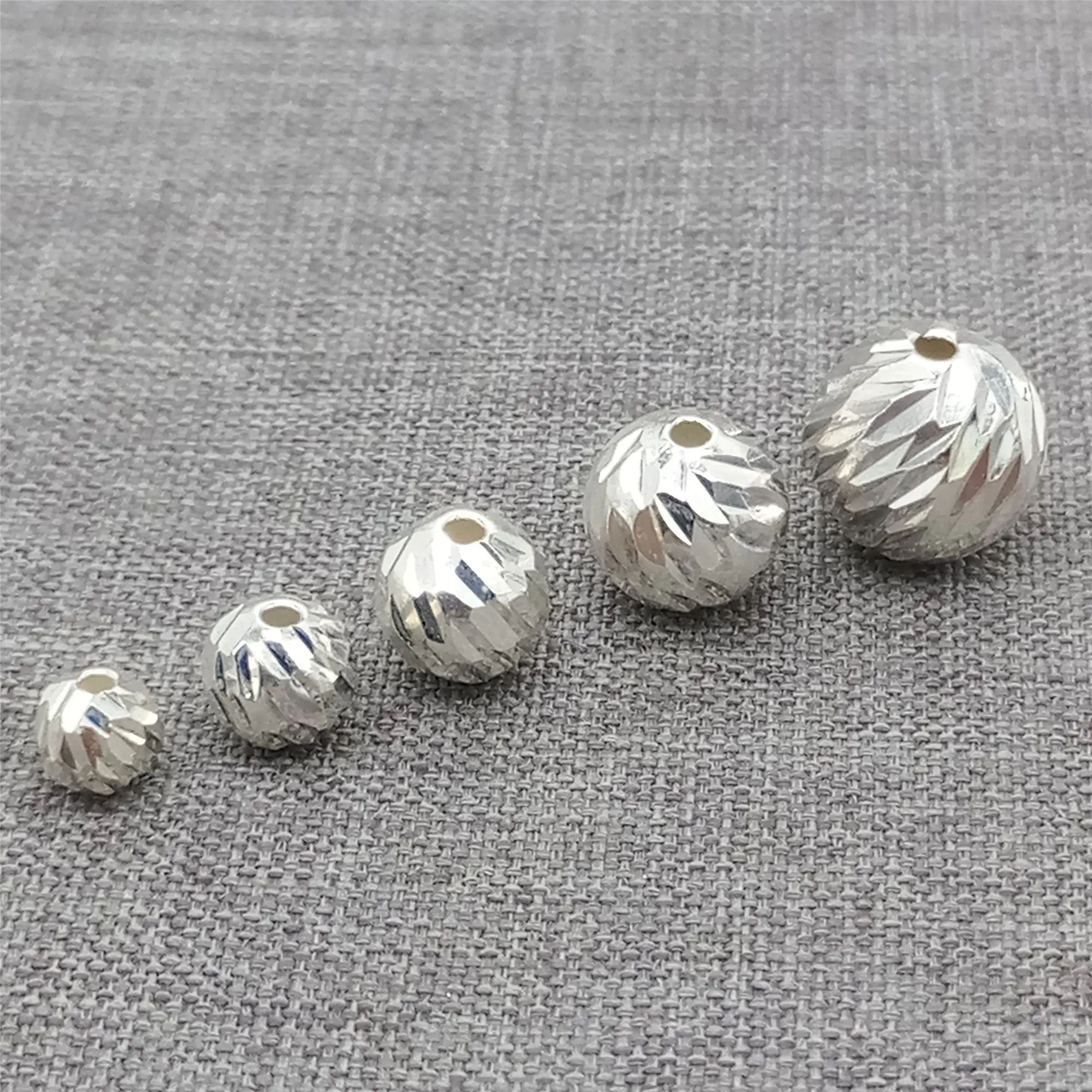 925 Srebrne błyszczące koraliki faliste w kształcie diamentu do bransoletki 5 mm 6 mm 7 mm 8 mm 10 mm