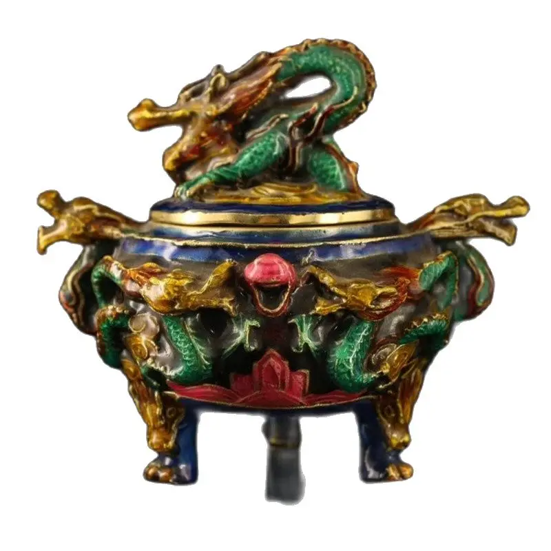 

Tibet Nepal Old Cloisonne Copper Bead Enamel Painted Seven Dragon Aromatherapy Furnace