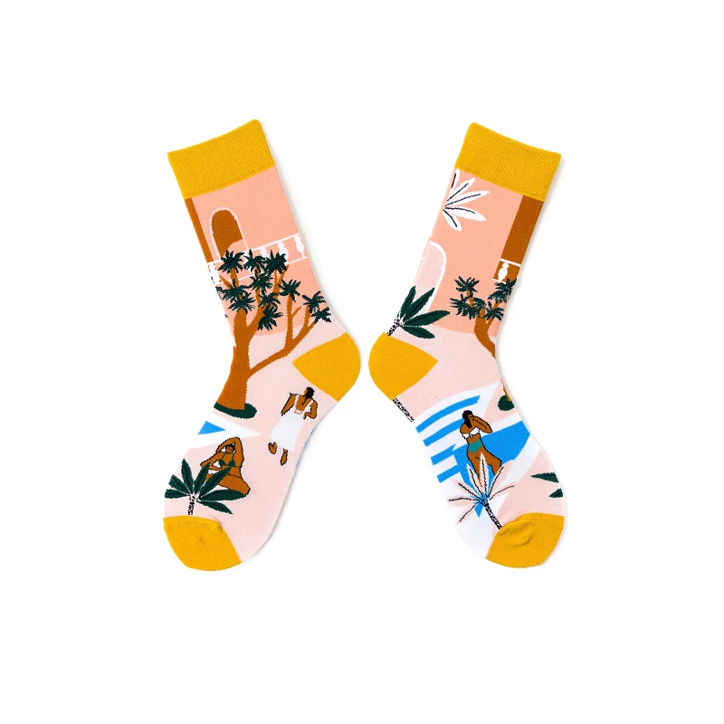 Novelty  Spring Women Socks Funny Harajuku Abstract Printed Casual Cute Girl Pattern Cotton Calcetines Happy Sock For Gift