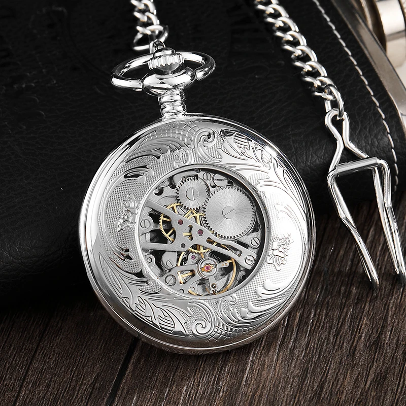 Antique Emerald Mechanical Pocket Watch Men Vintage Steampunk Fob Clock Male Necklace With Chain For Boy Girls Gift