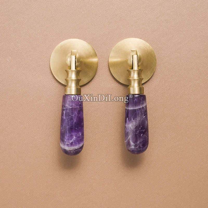 High-end 4PCS Brass+Natural Crystal Pendant Furniture Pulls Handles Drawer Knobs Cupboard Wardrobe Kitchen Wine TV Cabinet Pulls