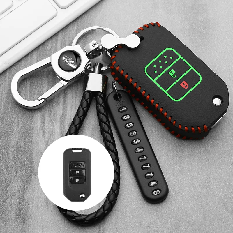 

Luminous leather key case cover keychain For Honda HRV CRV XRV FIT CRIDER Accord SPIRIOR Pilot CIVIC VEZEL CITY JADE