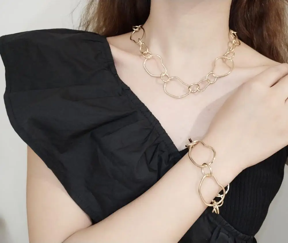 Link chain necklace Simple irregular geometric bracelet for women punk 2020