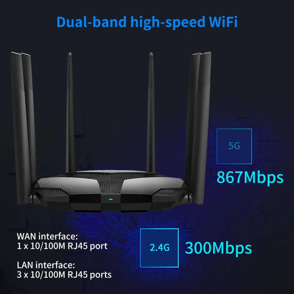 Lightweight  Practical 2.4G 5G 1200Mbps Barrier-free WiFi Router Powerful Wireless Router Shock-proof   Computer Accessories