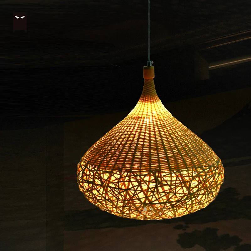 Delicate Bamboo Wicker Rattan Nest Bottle Pendant Light Fixture Vintage Rustic Country Asian Creative Hanging Lamp Art Designer