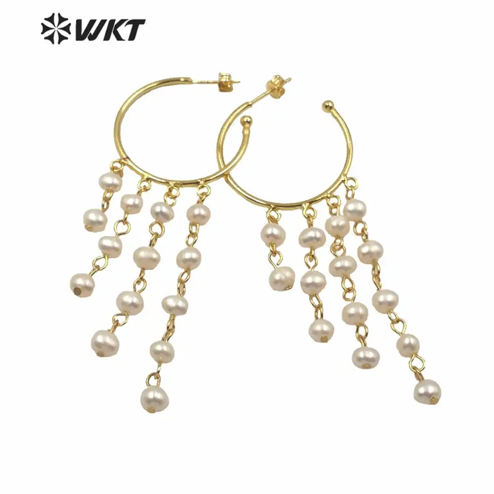 WT-MPE039 WKT  Most Hot Sales Natural Freshwater Pearl Beads Statement Earrings Round Hoop Lady Elegant Classic  Accessories