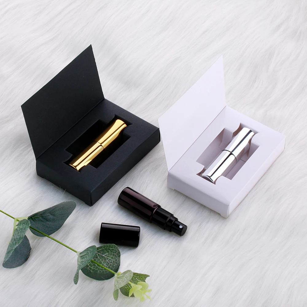 50 Teile/los 5ml Spray Parfüm Flasche Mit Paket Box Weiß oder Schwarz Parfüm Zerstäuber Glas Flasche mit PackageBox Zusammen – Detail 1