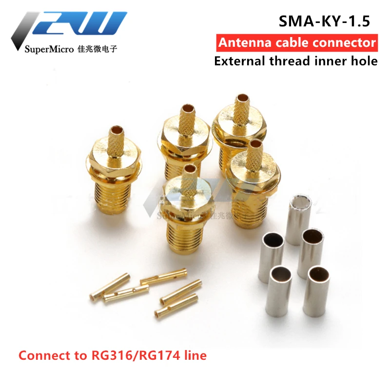 5 Pcs SMA-KY-1.5 SMA Female Adapter RF Female Connector, SMA Female Head with Nut Fixed, Crimp Female Connector for RG316, RG174