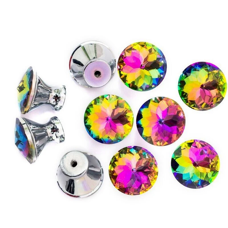 10pcs Door Knobs Crystal Shape Colorful Drawer Cupboard Wardrobe Diamond Glass Alloy Cabinet Furniture Handle Pull 30mm