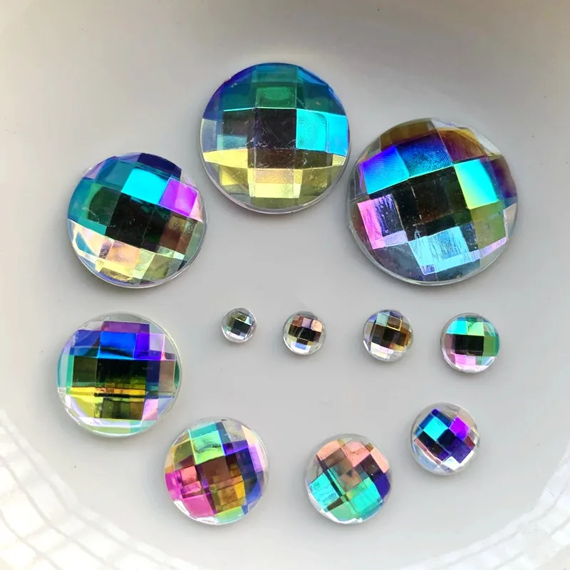 4mm i 5mm i 6mm i 7mm i 8mm i 10mm i 12mm i 16mm i 18mm i 20mm akrylowy kryształ górski płaski z tyłu AB kolorowe do DIY biżuteria wykonana do dekoracji ślubnych
