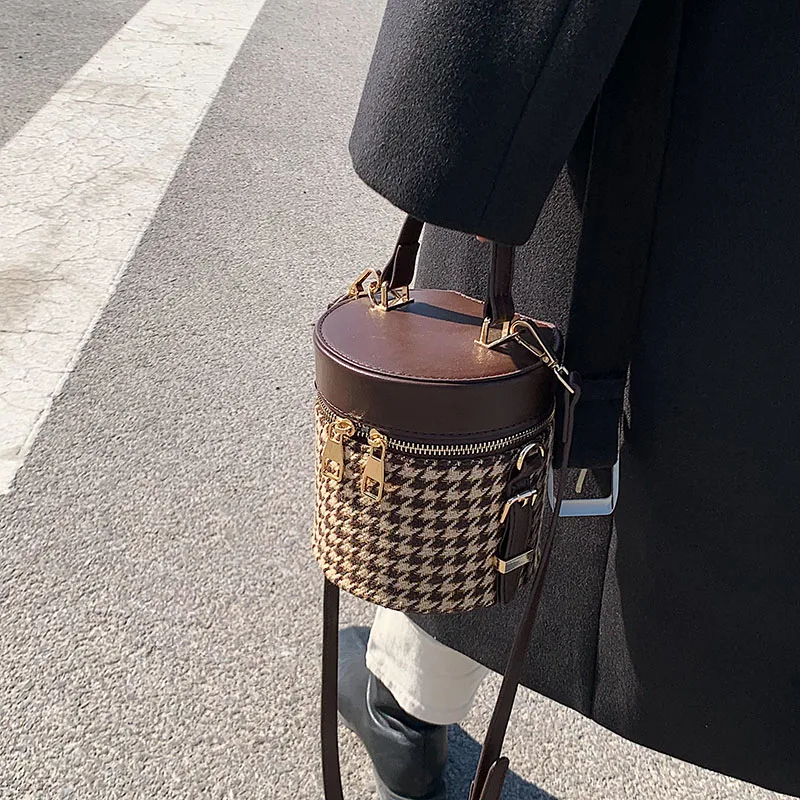 Mini bolso cruzado de piel sintética con estampado de pata de gallo para mujer, bandolera de hombro con asa corta, 2021