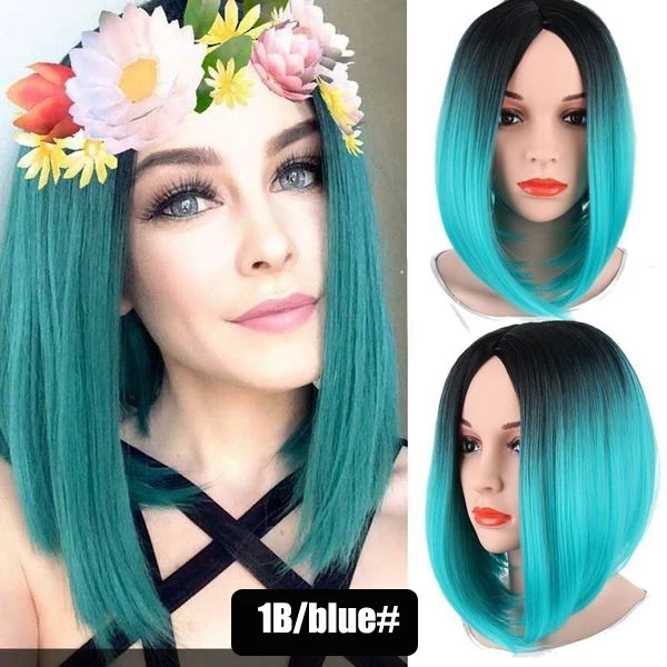 Peluca de cabello sintético para mujer afroamericana, cabellera con corte Bob, longitud de hombro corto, color ombré, tres tonos, recto