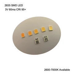 100 pièces, haute CRI 95 + 2835 SMD LED 3V 60ma 16-26lm 2600-7000K disponible pour l'éclairage LED