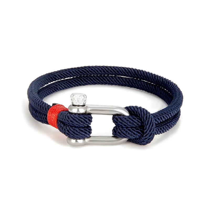 MKENDN-pulsera de supervivencia en forma de U de acero inoxidable para hombre y mujer, brazalete de cuerda con grillete de emergencia para acampar al aire libre, color negro