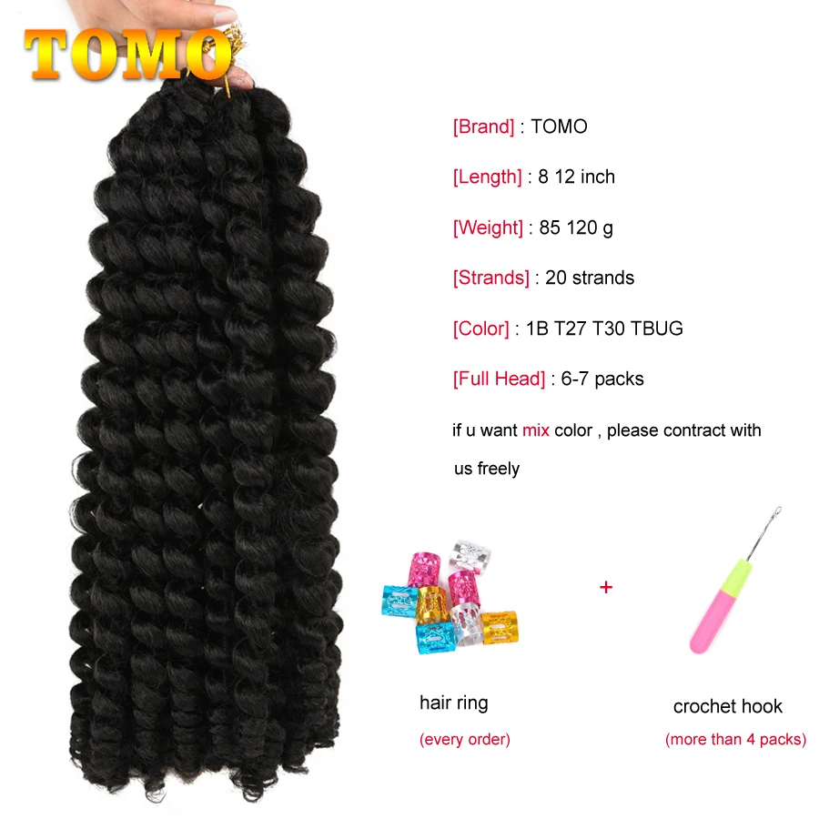 TOMO Gelisah Tongkat Keriting Crochet Kepang 8 12 Inci Jamaika Bouncing Rambut Keriting Ombre Sintetis Crochet Kepang Rambut Ekstensi 20 Akar