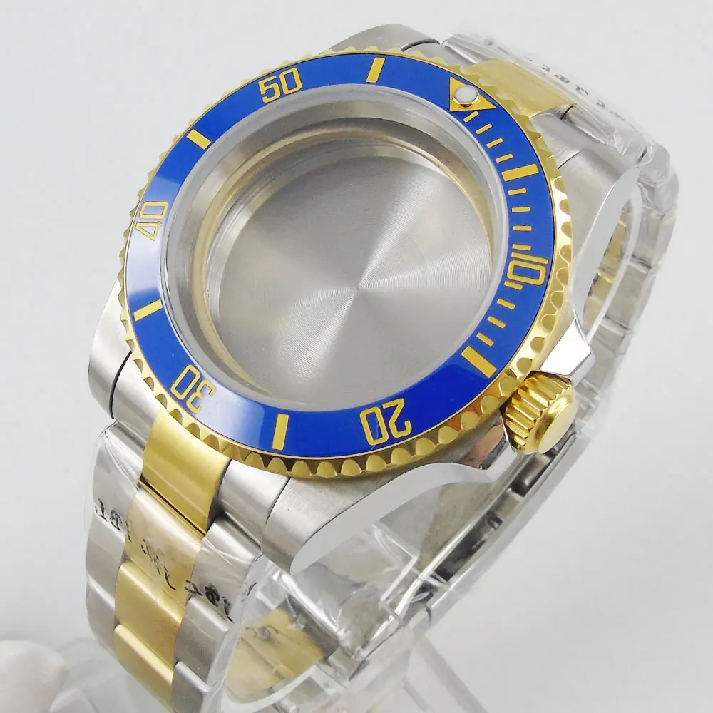 

Gold Coated 40mm diameter Watch Case + Watch Strap sapphire Glass Fit ETA 2836 MIYOTA Movement