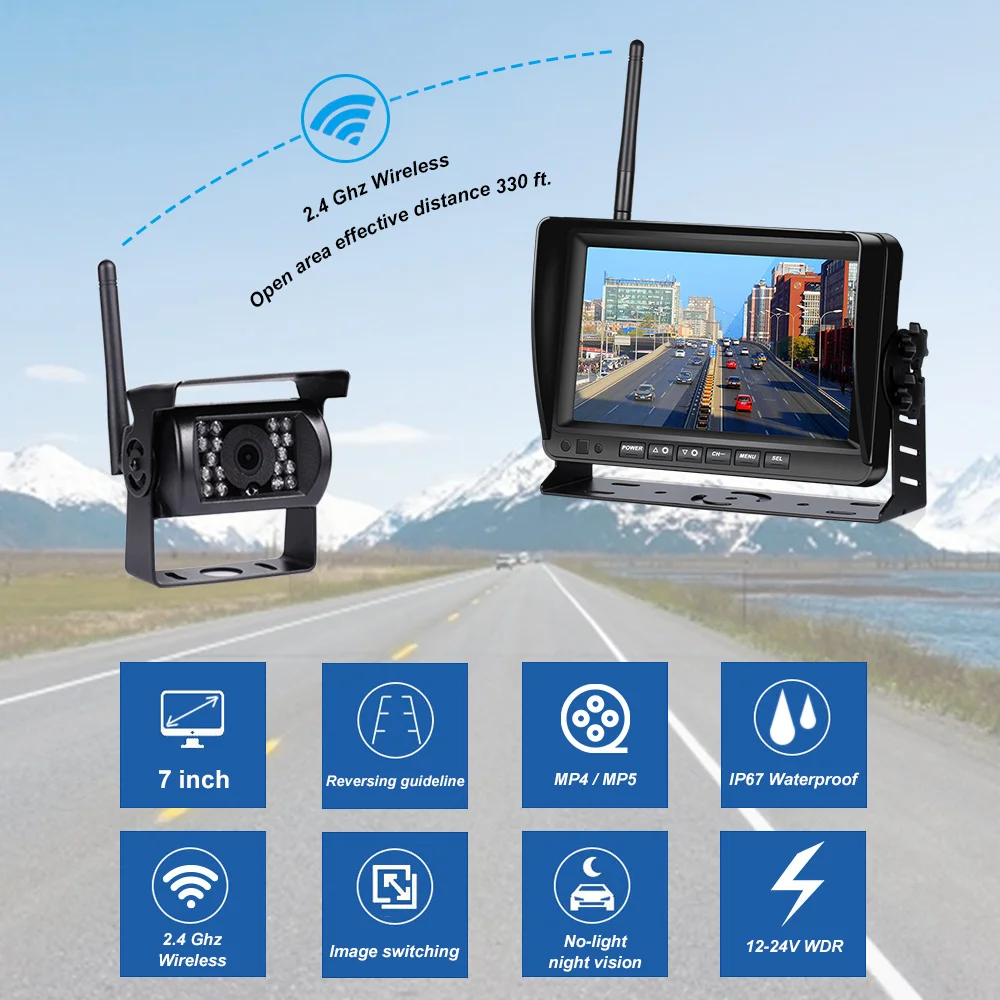 7 inch Wireless Car Monitor Truck Screen CMOS IR Night Vision Reverse Backup Wifi Camera Parking System Display for Car