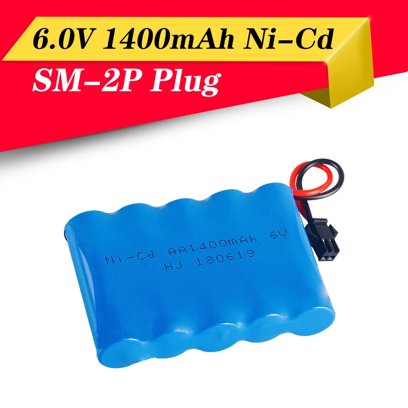 2pcs 6V 1400mAh Ni-Cd AA Battery Pack Rechargeable For Remote Control Electric Car Toys SM-2P Plug Nicd 6V Volt Battery