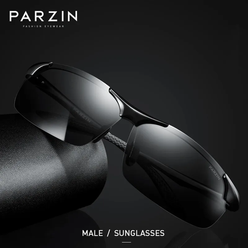 

PARZIN Polarized Sunglasses Men Metal AL-MG Frame Driver Driving Glasses Male Sports Goggles 8003