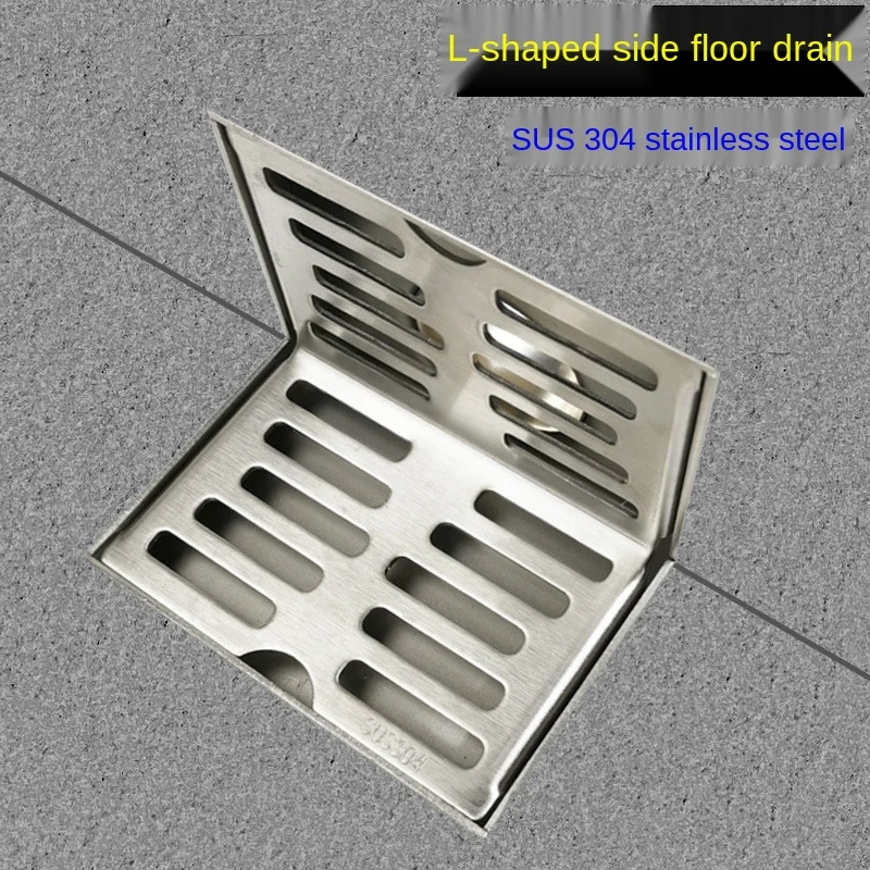 L-type Wall and Floor Drain 304 Stainless Steel Thickened Wall Type Side Balcony Wall Corner Floor Drain Bathtub Drain Stopper