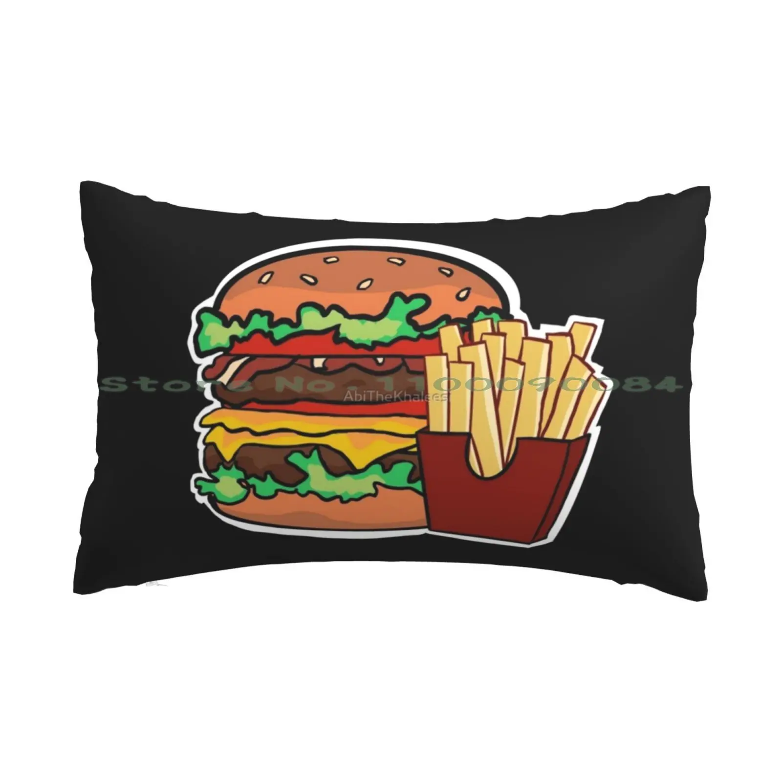 Burger And Chips Pillow Case 20x30 50*75 Sofa Bedroom Chips Fries Burger King S Cheese Burger Hamburger Bacon Long Rectangle