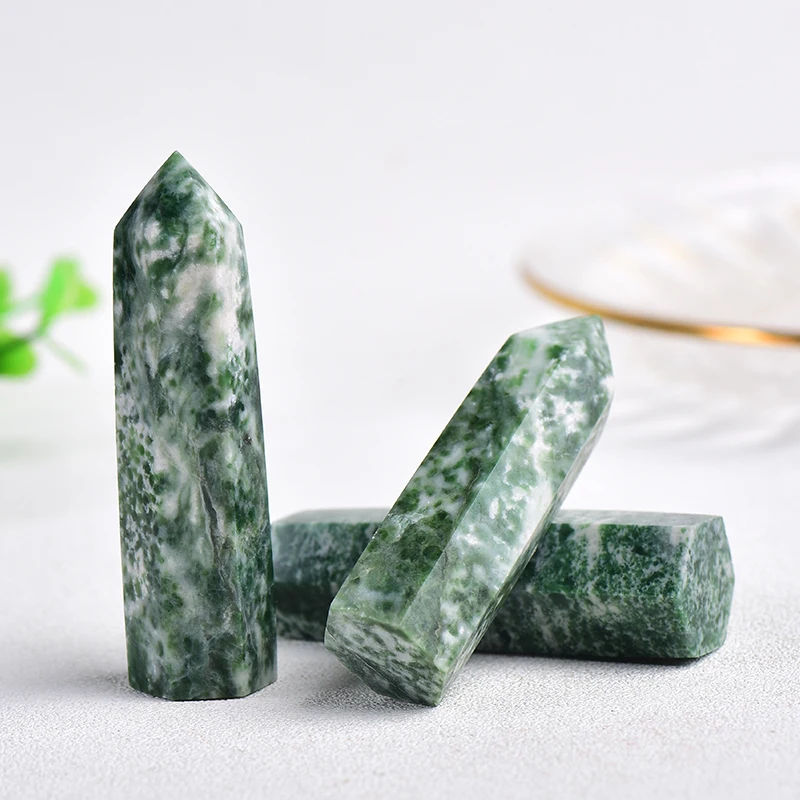 1PC Natural Stone Qing Hai Cui Jade Crystal Point Quartz Mineral Stone Healing Obelisk Wand Home Decor DIY Gifts Decor Reiki