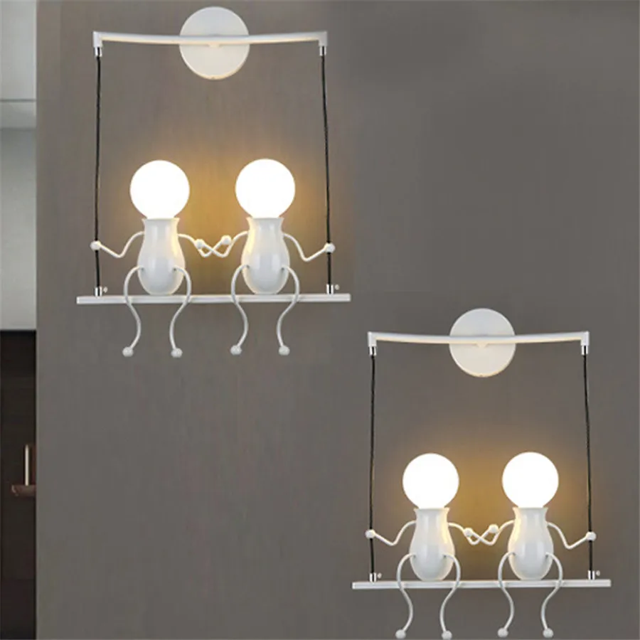 

E27 Creative Little Man Swing LED Wall Lamp Cartoon Robot LED Wall Light For Children's Room Bedroom Bedside Aisle Sconces Decor