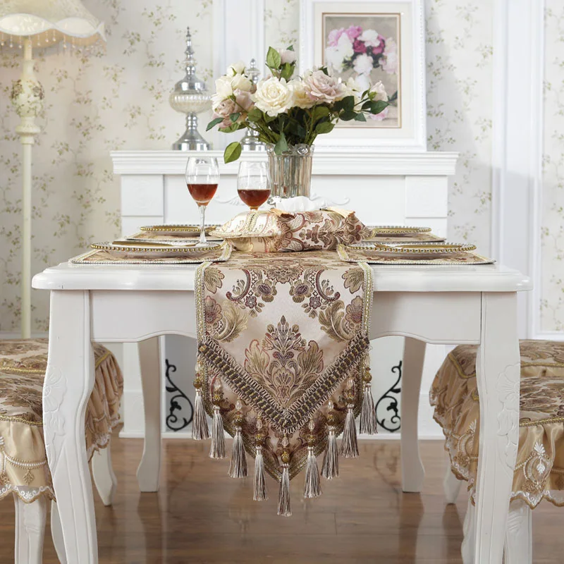 Retro Fashion Palace Style Table Runner,Coffee Table Cloth,Entrance Shoe Cabinet, Living Room TV Cabinet Cover Cloth with Tassel