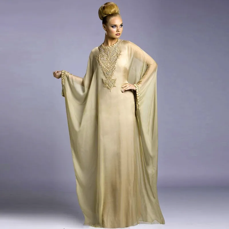 

Modern Arabic Long Sleeve Moroccan Fashion Dubai Style Robe Kaftan Saudi Arabia Abaya Evening mother of the bride Dresses