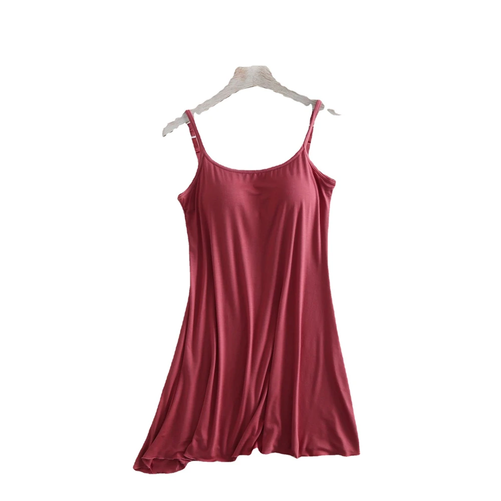 Sexy Sling Nightdress Women Short Slim Dress Female Modal Viscose Sleepwear Bra Padded Soft Camisole Sling Nightwear Nightgowns