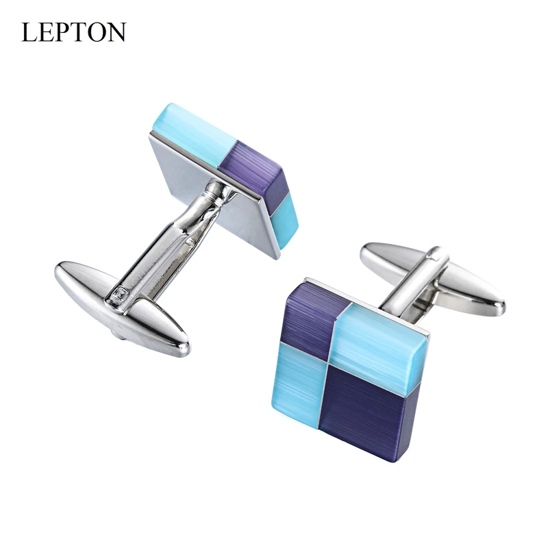 Low-Key Luxury Cat Eye Stone Cufflinks for Mens Shirt Cuffs Cufflink High Quality Square Blue Sandstone Cuff Links Best Gifts