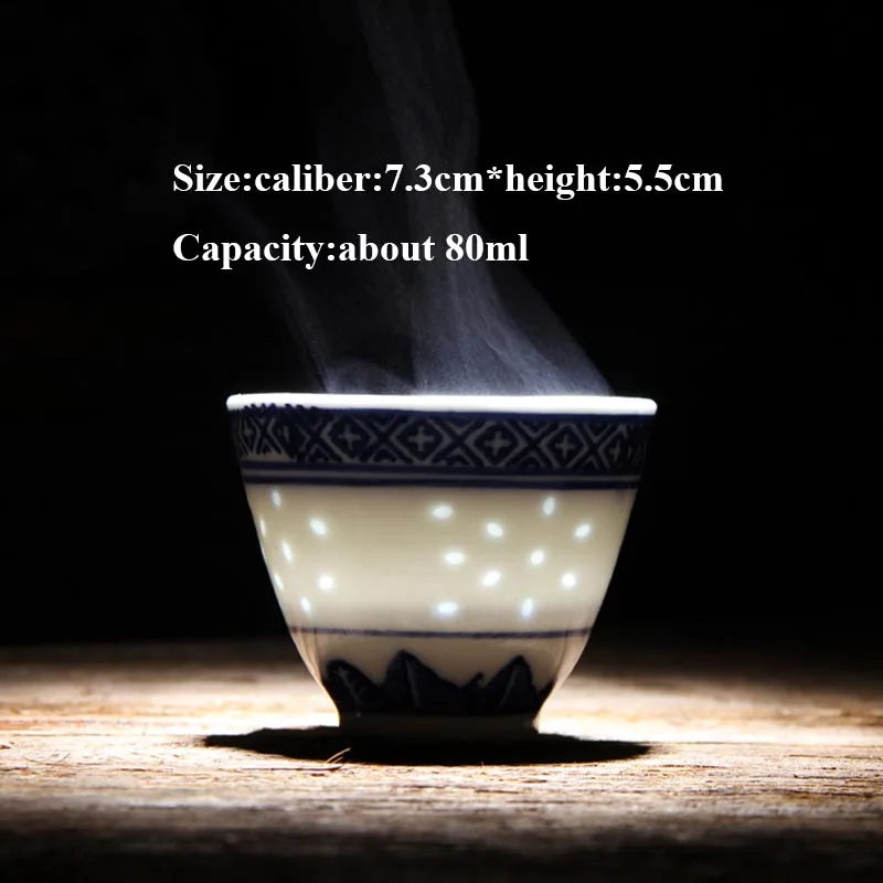 80ml Jingdezhen Hollow Blue and White Porcelain Tea Bowl Chinese Dragon Teacup Ceramic Sake Cup Drinkware Teacup Vintage Teaware