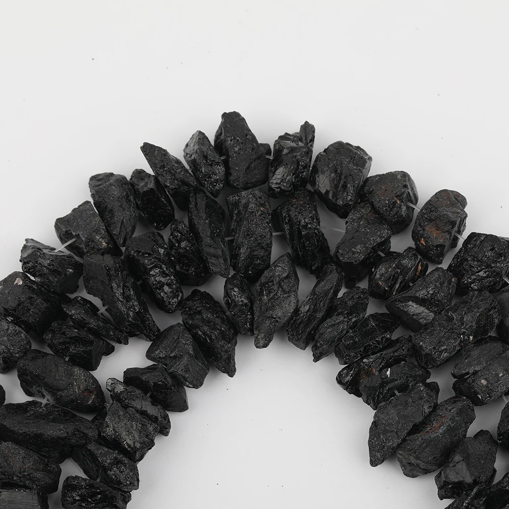 15.5\'\'/Strand,Natural Black Tourmaline Gemstone Drilled Irregular Nugget Loose Beads,Cut Chunky Stone Spacer Bracelet Making