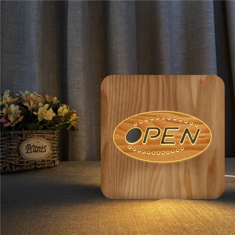 Wooden LED store Open sign Logo Advertising Light Board Luminaria neon sign Fashion Lamp Neon Business Store Billboard drop ship