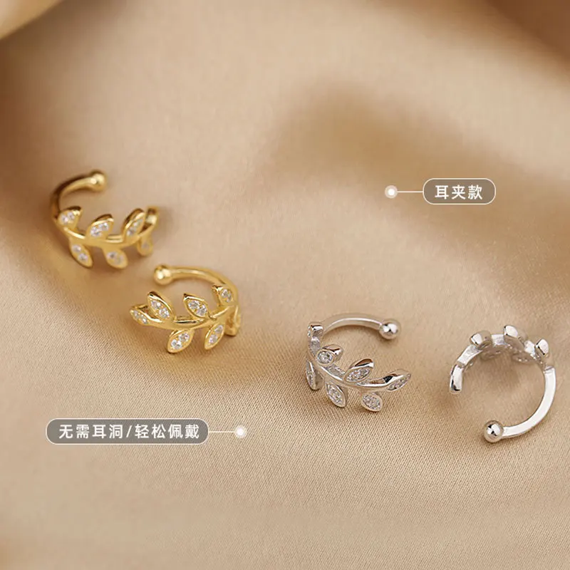 925 Sterling Zilver Oor Manchet Voor Vrouwen Zirkoon Clip Op Oorbellen Gold Earcuff Zonder Piercing Blad Oorbellen Sieraden