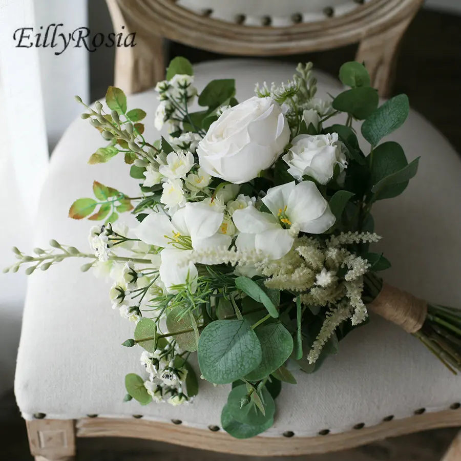 EillyRosia Romantic White Green Bridal Bouquet Wedding Flowers Country Style Destination Outdoor Wedding Wildflowers for Bride