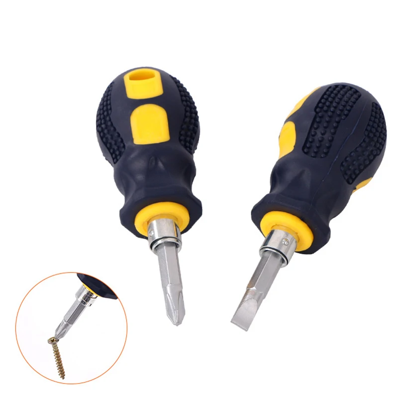 New Double-Use Phillips Shank Hand Tools Screwdriver Mini Repair Short Handle Slotted Removable/Adjustable Magnetic Head