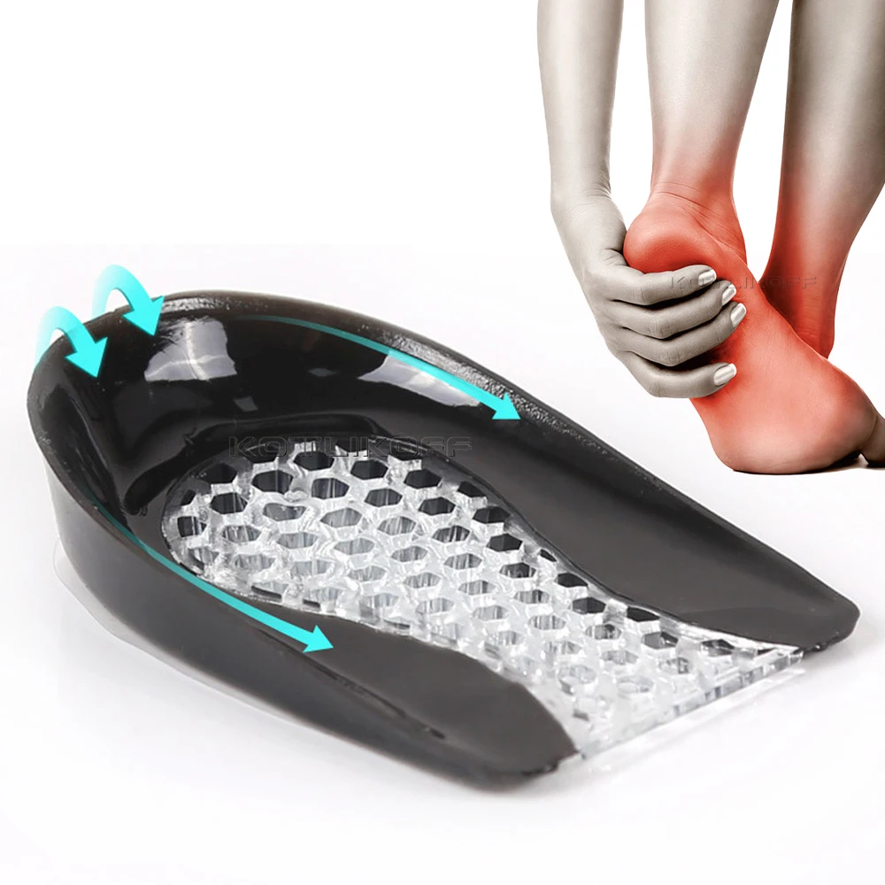 Silicone Gel Tumit Pad untuk Penyerapan Sengatan Plantar Fasciitis Pain Relief Perawatan Kaki Insert Insole Tinggi Meningkatkan Cangkir Cushion Pad