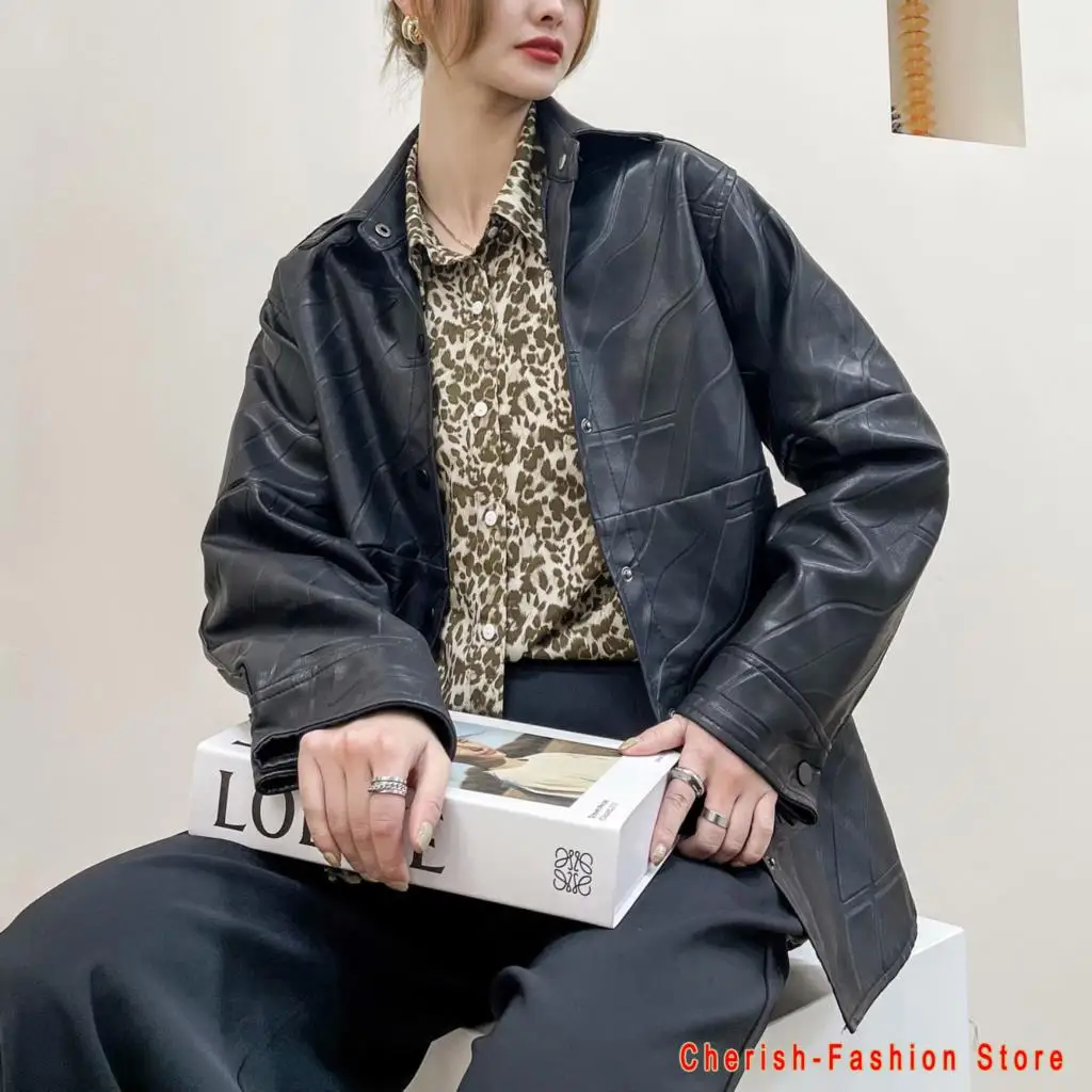 Motorcycle Women Leather Shirt Street Personality Brand Single Buttons Pu Shirt New Autumn Winter Casual Long Sleeve Tops Blouse