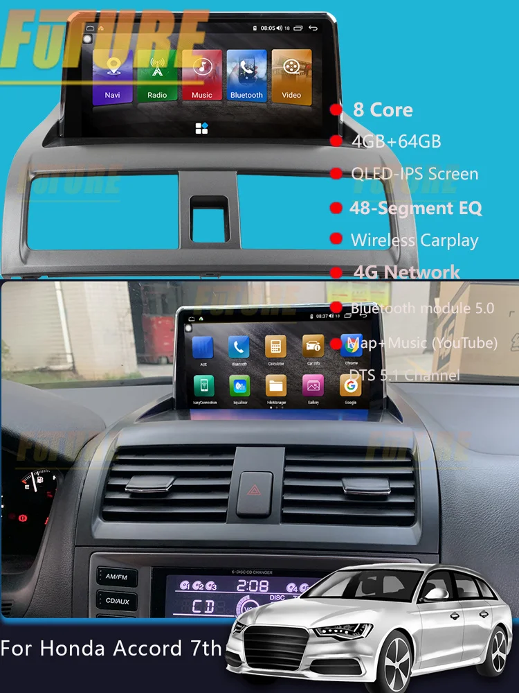 128G Android 10 For Honda Accord 7 Diesel 2003-2007 Car Multimedia Player GPS Navigation Video DVD Radio Stereo 2 Din Head Unit