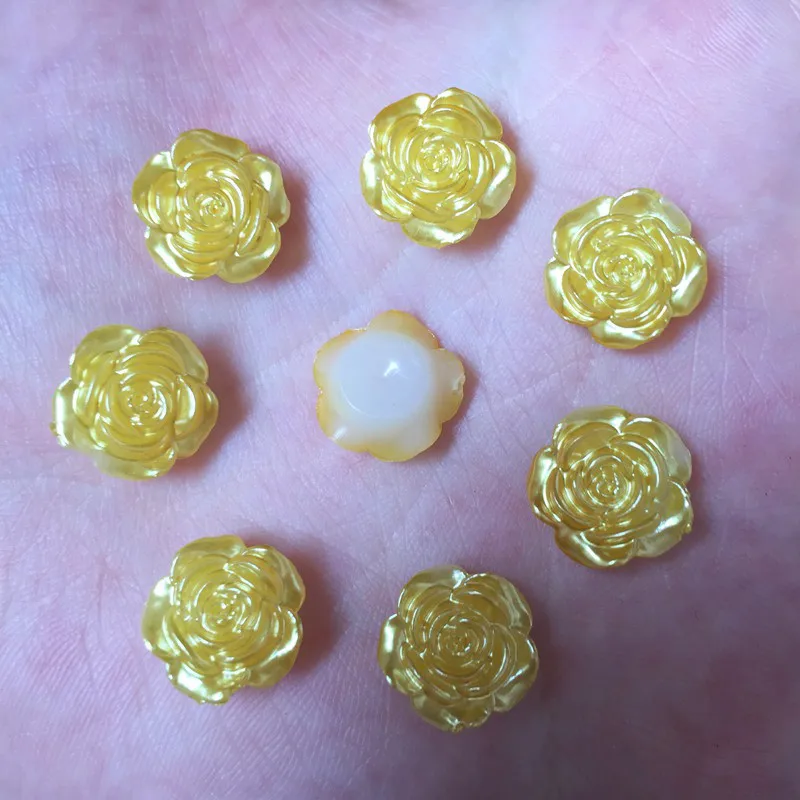 80PCS 12mm Resin Pearl Flower Flatback Stone Buttons Applique Embellishment DIY Beads Crafts Scrapbook K47