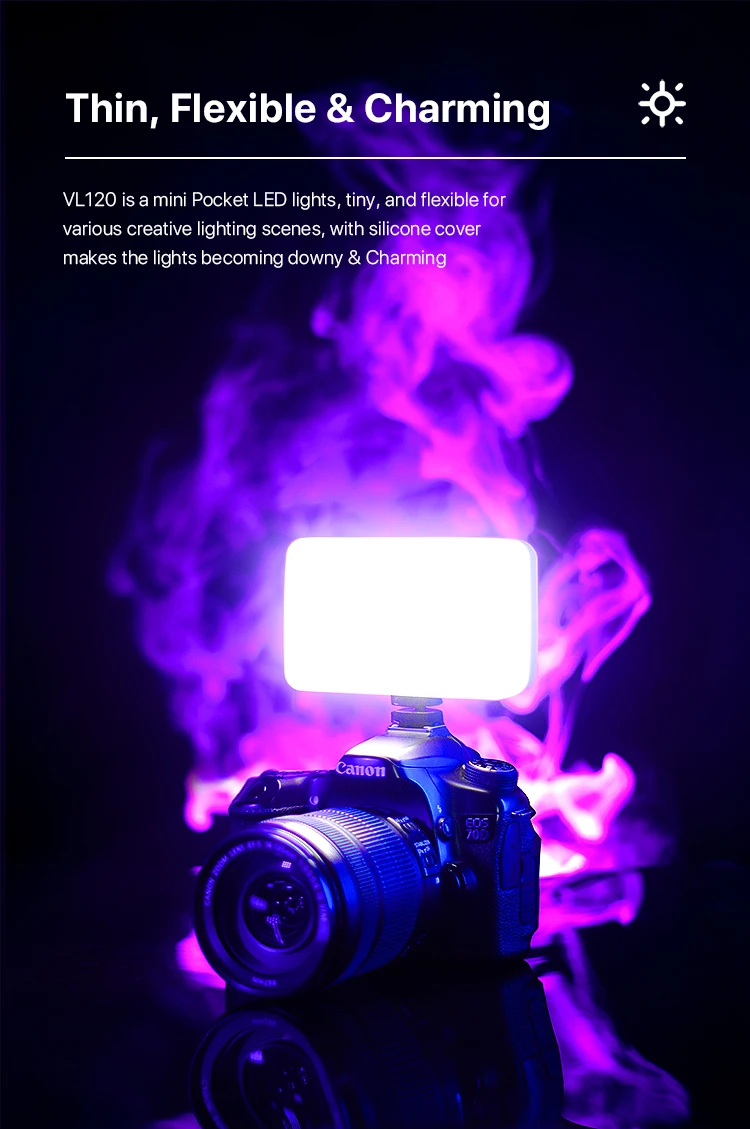 ULANZI VIJIM VL120 Lampe LED Bicolore Portable Pour Smartphone Et Appareil Photo - 3200K-6500K, Diffuseur Inclus Et Batterie 3100 MAh