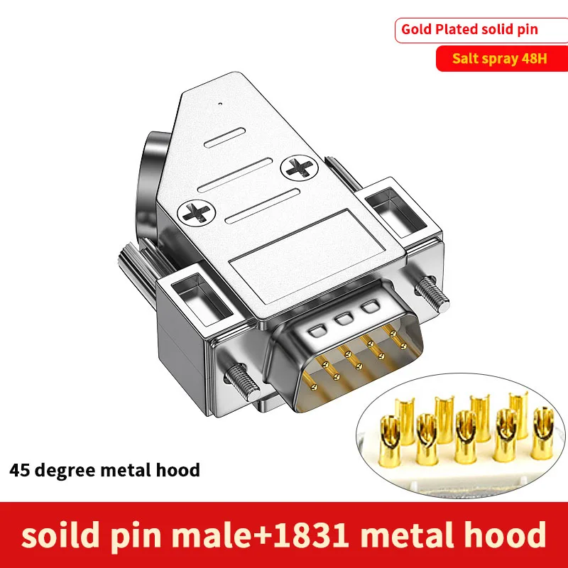 Conector de serie de cabeza hembra de 9 pines, 45 grados, carcasa de metal com, conector RS232, enchufe 485, ángulo cónico