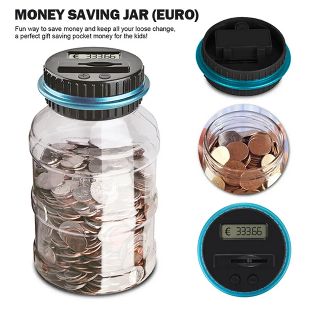 อิเล็กทรอนิกส์ดิจิตอล Piggy Bank จอแสดงผล LCD อิเล็กทรอนิกส์ธนาคารเหรียญเงินกล่อง Jar เคาน์เตอร์ที่ด...