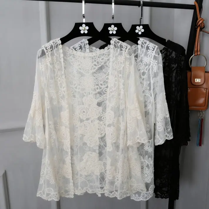 New Mesh Lace Cappa Female Summer Jacket Thin Outer Match Short Cardigan Beach Sun Protection Clothing Loose